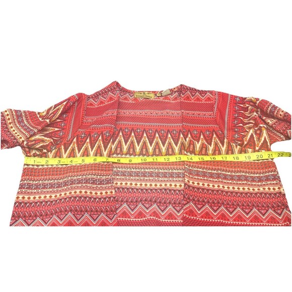 R Cinco Ranch Womens Southwest Western Red Patterned Sheer Open Front Cardigan S - Picture 6 of 6